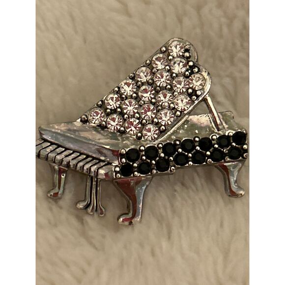 Vintage Brooch Piano Pin Stones Silver Tone - Picture 2 of 8